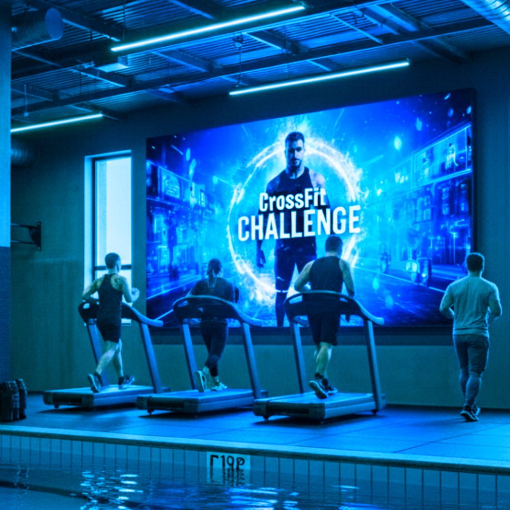 COMPLEXE SPORTIF SALLE FITNESS MUR LED GEANT